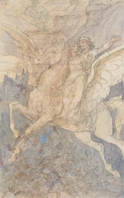 Flight on Pegasus by Войцех Герсон, 1880 — digital art print download