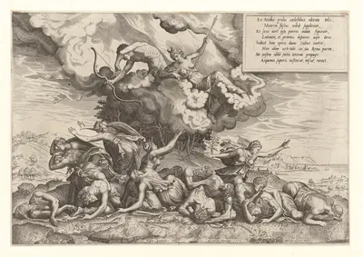 Apollo and Artemis Killing Niobe's Children by Джулио Романо, 1557 — digital art print download
