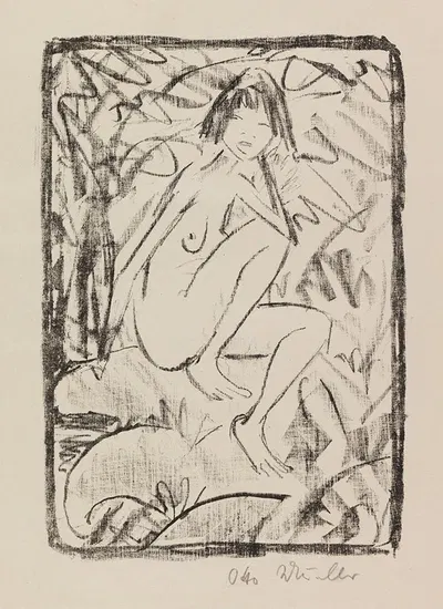 Sitzende, von Blattwerk umgeben (helle Fassung) by Отто Мюллер, 1923 — digital art print download