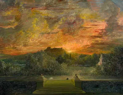 Sunset with the Wallace pump and the Bagatelle terraces by Pinckney Marcius-Simons — digital art print download