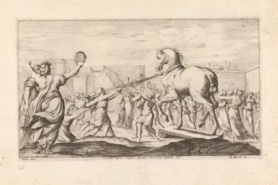 The Trojan horse entering Troy (Scandit equus ruptos Fatalis machina muros) by Джузеппе Мария Мителли, 1663 — digital art…