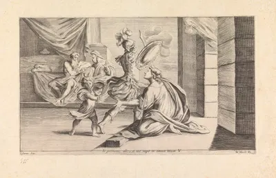 Creusa and Ascanius trying to stop Aeneas from leaving (Si periturus abis, et nos rape in omnia tcum) by Джузеппе Мария…
