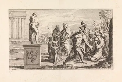 Aeneas offering a sacrifice to the Gods (Coelicolum Regi mactat in littore taurum) by Джузеппе Мария Мителли, 1663 —…