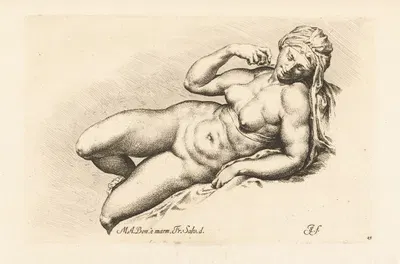 Aurora lying on a canvas by Jan de Bisschop, 1666-1671 — digital art print download