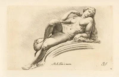 Aurora lying on a stone arch by Jan de Bisschop, 1666-1671 — digital art print download