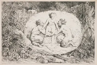 A Nymph Alighting on the Arms of Two Satyrs by Жан-Оноре Фрагонар, 1763 — digital art print download