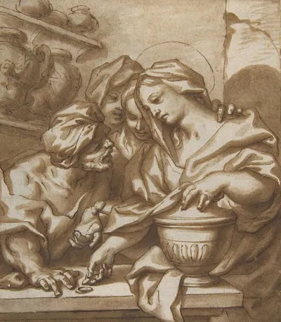 Mary Magdalen Buying Ointment by Paolo Gerolamo Piola, 1666–1724 — digital art print download