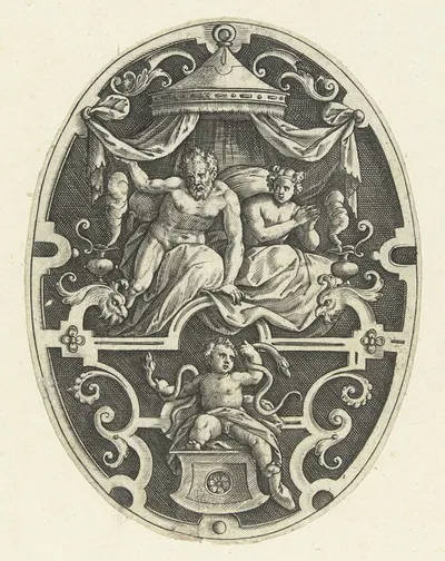 Hercules strangles the two snakes in his cradle by Gerard de Jode, 1519-1591 — digital art print download