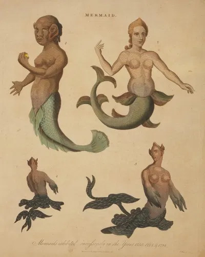 Mermaids exhibited successively in the Years 1758, 1775, & 1794 by Ж. Пасс, 1817 — digital art print download