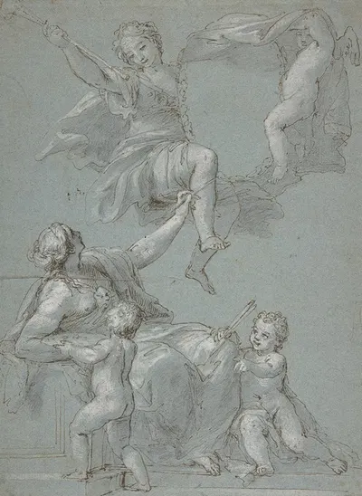 Allegorical Composition with Figures of Painting and Fame by Pietro Antonio de' Pietri, 1663–1716 — digital art print…