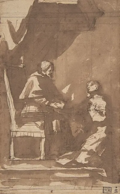 Young Cleric Kneeling before a Pope by Pietro Antonio de' Pietri, 1663–1716 — digital art print download
