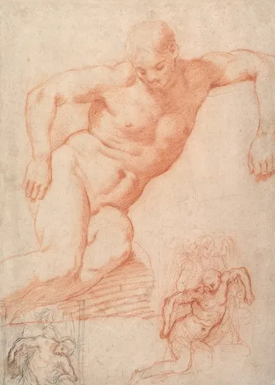 Studies of the Dead Christ supported by an Angel, with subsidiary studies for the same composition by Poppi (Francesco…