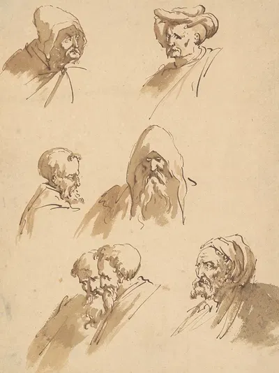 Seven Male Heads by Себастьяно Риччи — digital art print download