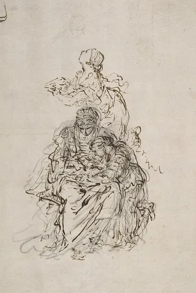 Studies for an Education of the Virgin; Saint Anne Teaching the Virgin to Read by Себастьяно Риччи, 1659–1734 — digital art…