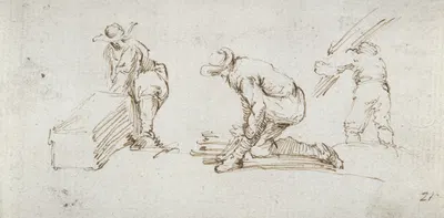 Three Figure Studies 17th century by Stefano Della Bella — digital art print download