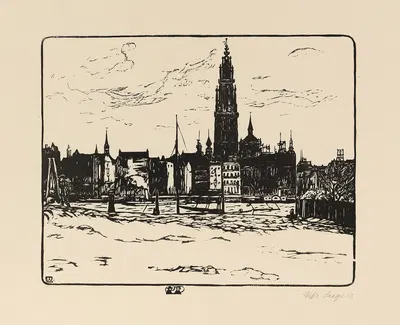 Kathedrale in Antwerpen by Wilhelm Laage, 1908 — digital art print download