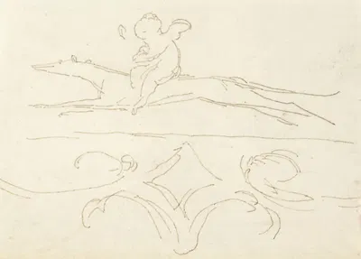 Sketch of a Child Riding a Dog by William Pitts — digital art print download