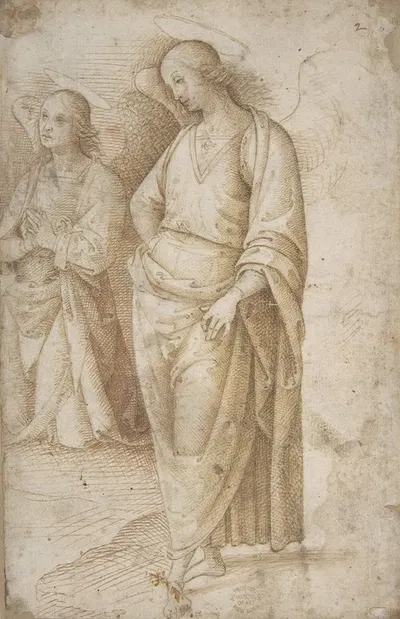 Two Figures of Angels Standing by Follower of Pietro Perugino, 1490–1505 — digital art print download