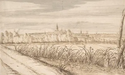 View of Gouda Seen from the Southeast with the Janskerk in the Center by Abraham Rutgers — digital art print download