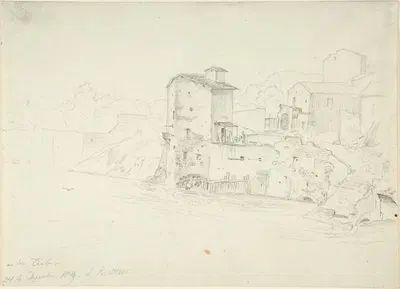 Landscape with Mill and Buildings by Адриан Людвиг Рихтер — digital art print download
