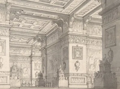 Interior of a Stateroom with Four Tables Displaying Urns and Tabernacles. by Алессандро Санкирико — digital art print…