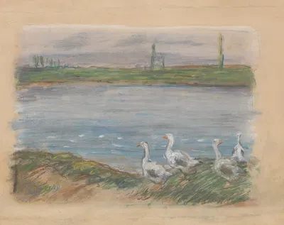 Four Geese By a Pond by Альфред Сислеи — digital art print download