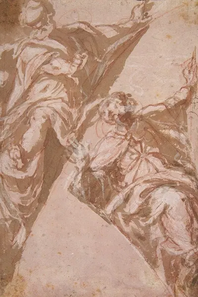 Two Seated Male Figures Within Spandrels by Andrea Schiavone — digital art print download