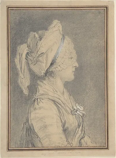 Half Figure of a Woman Wearing a Cap, in Profile to Right by Augustin de Saint-Aubin, 1770 — digital art print download