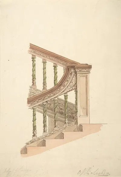 Detail of Staircase at Gerrard House, Gerrard Street, Soho, London by Charles James Richardson — digital art print download