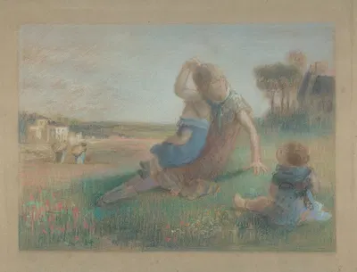 Three Children in a Landscape by Charles-Emmanuel Serret, 1840–1900 — digital art print download