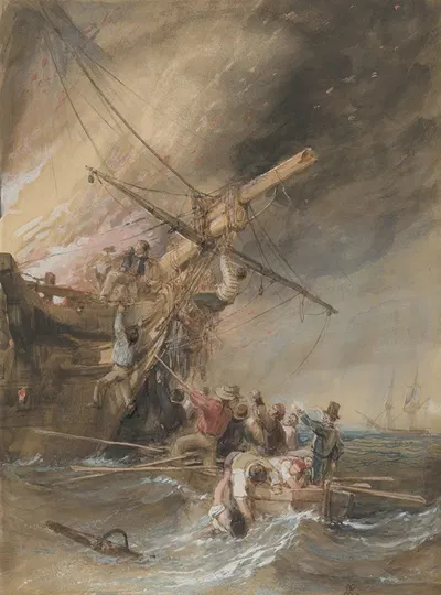 Fire at Sea by Кларксон Стэнфилд — digital art print download