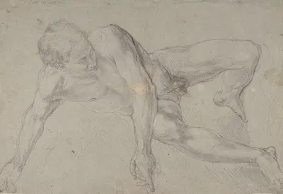 Study of a Kneeling Nude Male Figure by Daniel Seiter — digital art print download
