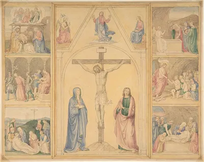 Christ on the Cross with Six Scenes from the Life of Christ by Эдуард фон Штайнле — digital art print download