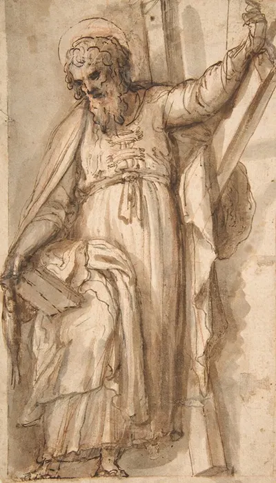 Saint Andrew, Apostle, with Transverse Cross, Book, and Fish by Fabrizio Santafede, 1576–1623 — digital art print download