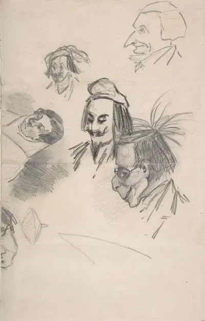 Sketches of Six Heads in Profile by Félicien Rops — digital art print download