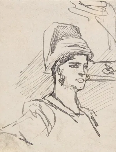 Study of Head and Shoulders of Woman with Headdress by Félicien Rops — digital art print download