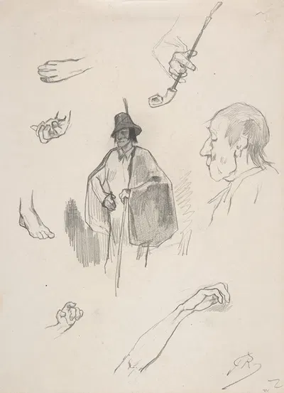 Sheet with figures, details of hands and feet by Félicien Rops — digital art print download
