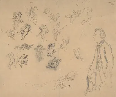 Sheet with putti and several figures by Félicien Rops — digital art print download