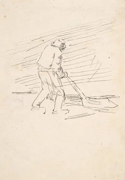 Study of a man pushing a plow by Félicien Rops — digital art print download