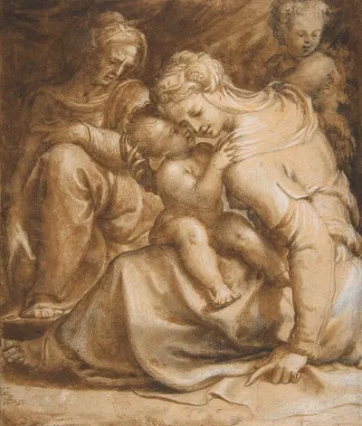 Virgin and Child with Saint Anne and John the Baptist by Francesco de' Rossi — digital art print download