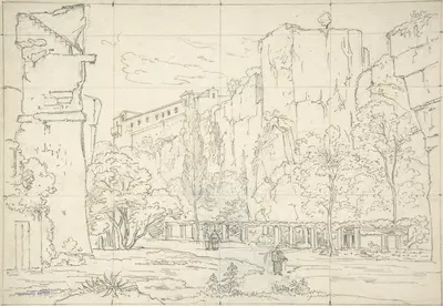 Italian View; A Pathway and Arbor at the Base of Cliffs by Friedrich Salathé — digital art print download