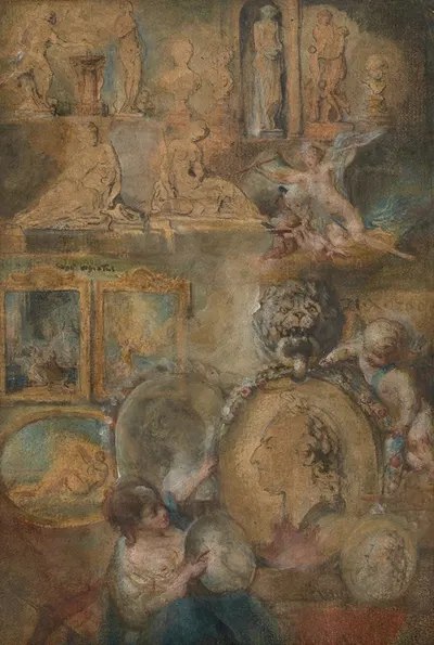 Allegory of Louis XV as Patron of the Arts with Paintings and Sculpture from the Salon of 1769 by Габриэль де Сент-Обен —…