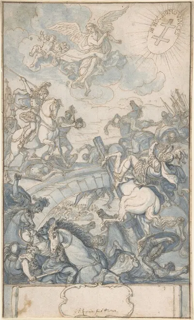 Constantine's Battle at the Milvian Bridge by Георг Филипп Ругендес Старший, 1722 — digital art print download