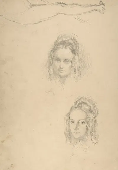 Two Portrait Studies of the Artist's Wife, and a Study of a Leg and Torso by Джордж Ричмонд — digital art print download