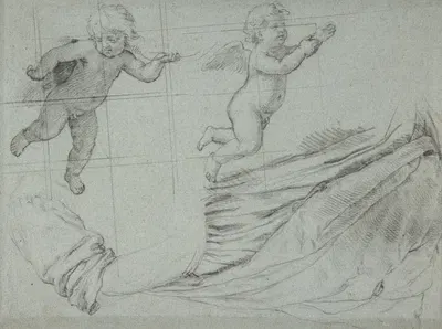 Studies of Two Flying Putti and of Drapery by Джованни Баттиста Сальви да Сассоферрато — digital art print download