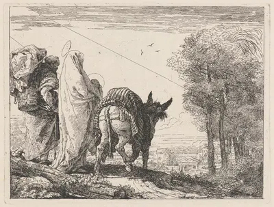 The Flight with the Holy Family at the Left by Джованни Доменико Тьеполо, 1750–1753 — digital art print download