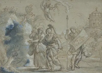 Aeneas and the Cumaean Sibyl Entering the Infernal Regions by Джованни Франческо Романелли — digital art print download