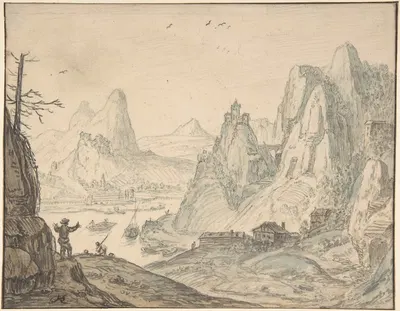 River Landscape with Mountains by Херман Сафлевен — digital art print download