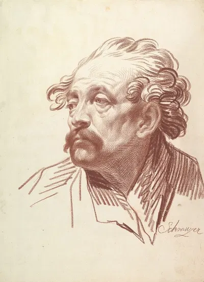 Head of a Man with a Moustache Looking Left by Jakob Matthias Schmutzer, 1765–1810 — digital art print download