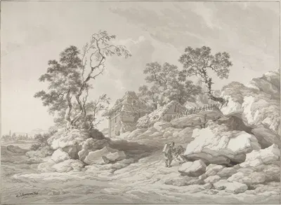 Landscape near Mödling with figures by Jakob Matthias Schmutzer, 1795 — digital art print download
